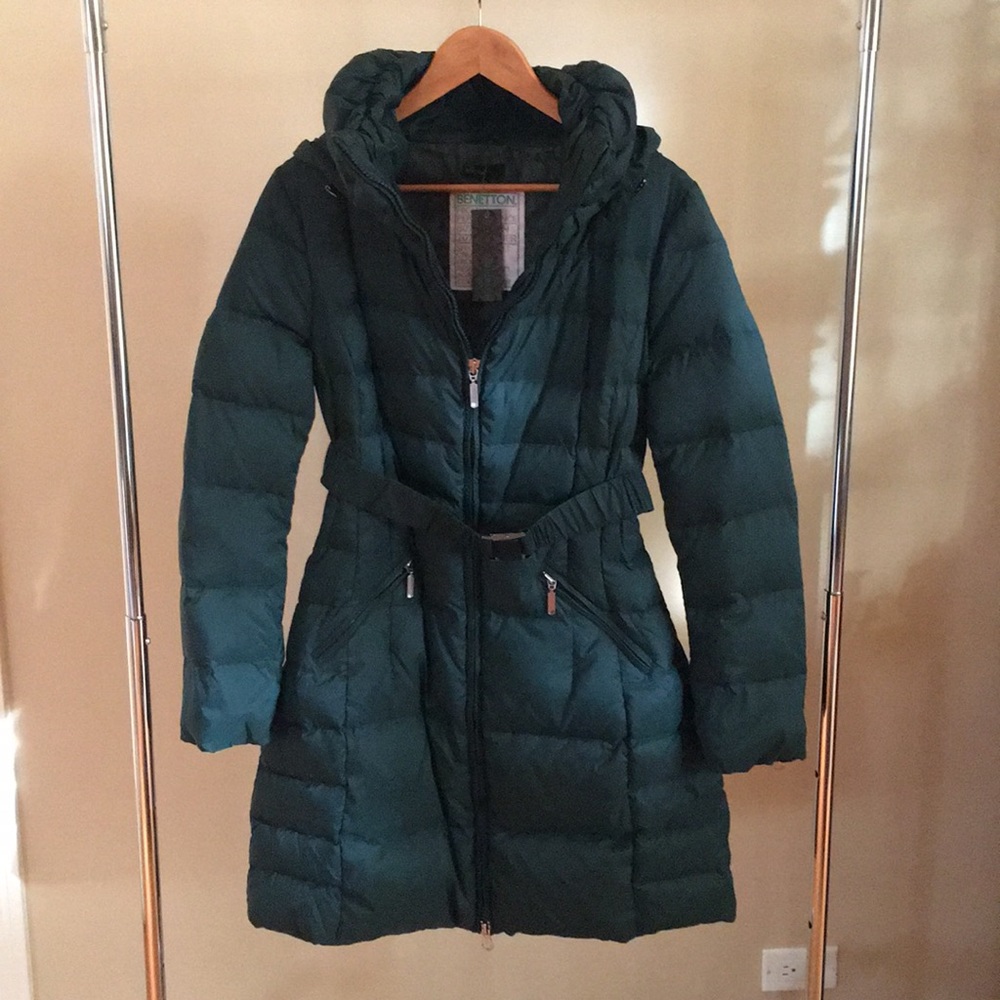 Dark Green Long Puffer Jacket (removable hood)